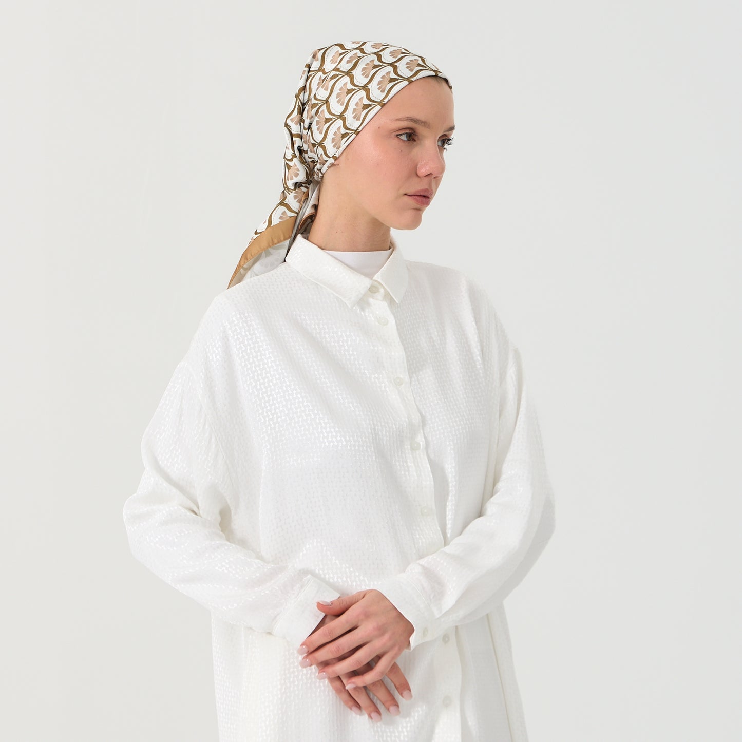White Emboss Co-Ord Set - Oversized Long Shirt and Wide-Leg Pants