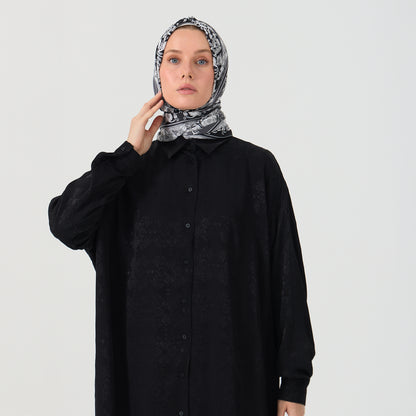 Black Emboss Pattern Oversized Long Shirt Dress