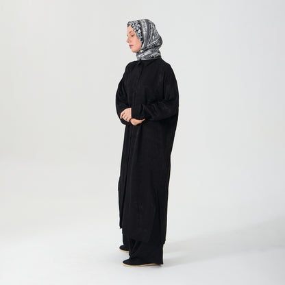 Black Emboss Pattern Oversized Long Shirt Dress