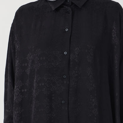 Black Emboss Pattern Oversized Long Shirt Dress