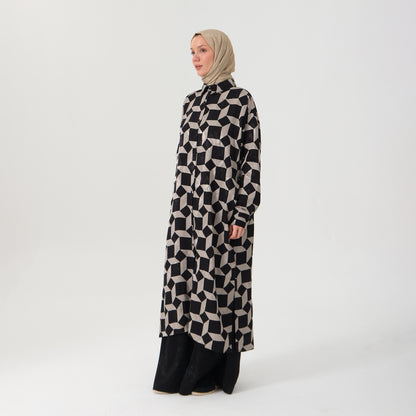 Geometric Pattern Oversized Long Shirt Dress