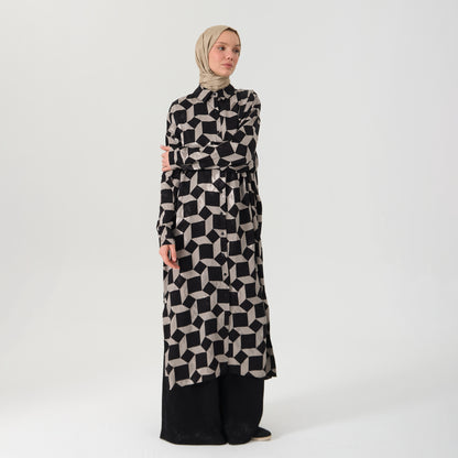 Geometric Pattern Oversized Long Shirt Dress