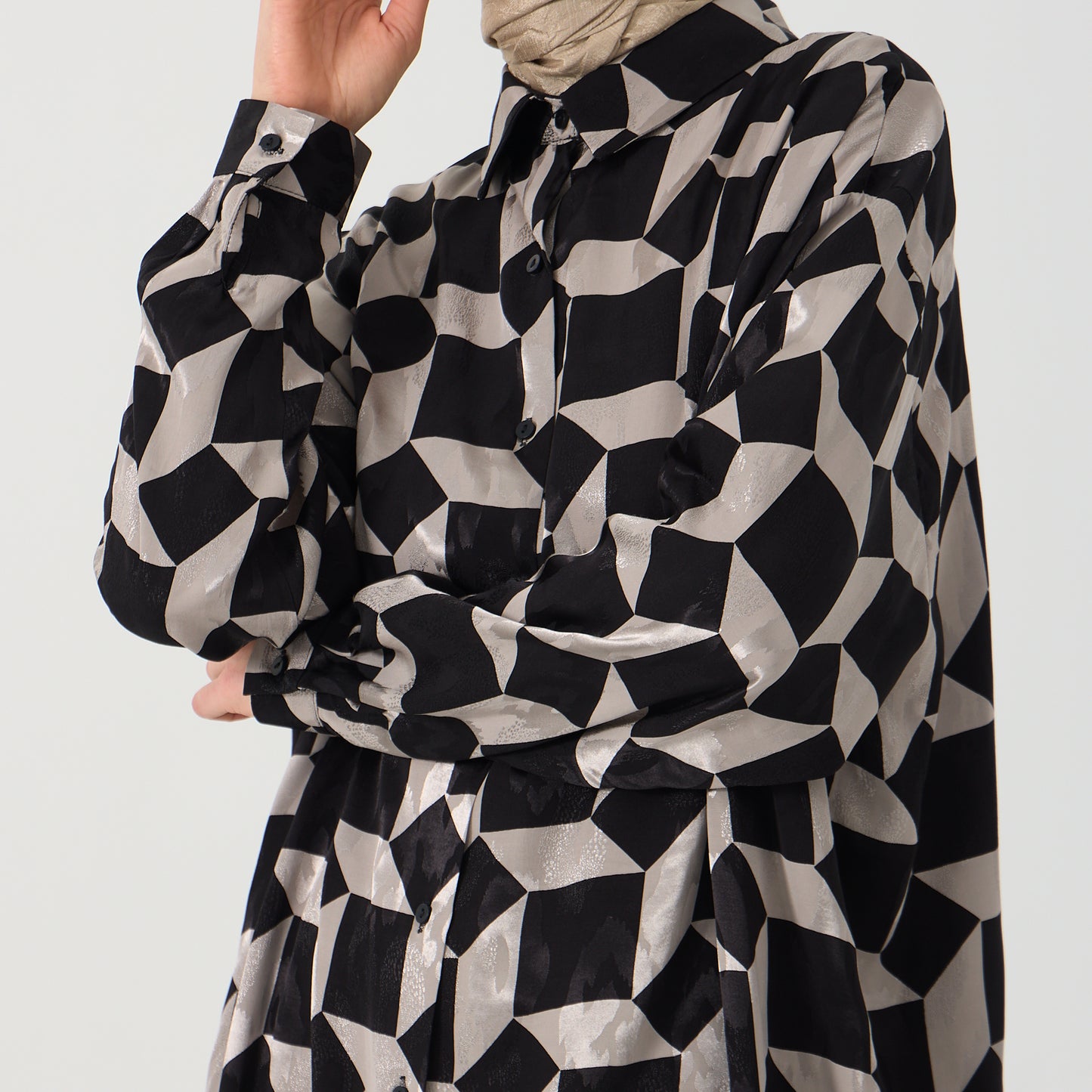 Geometric Pattern Oversized Long Shirt Dress