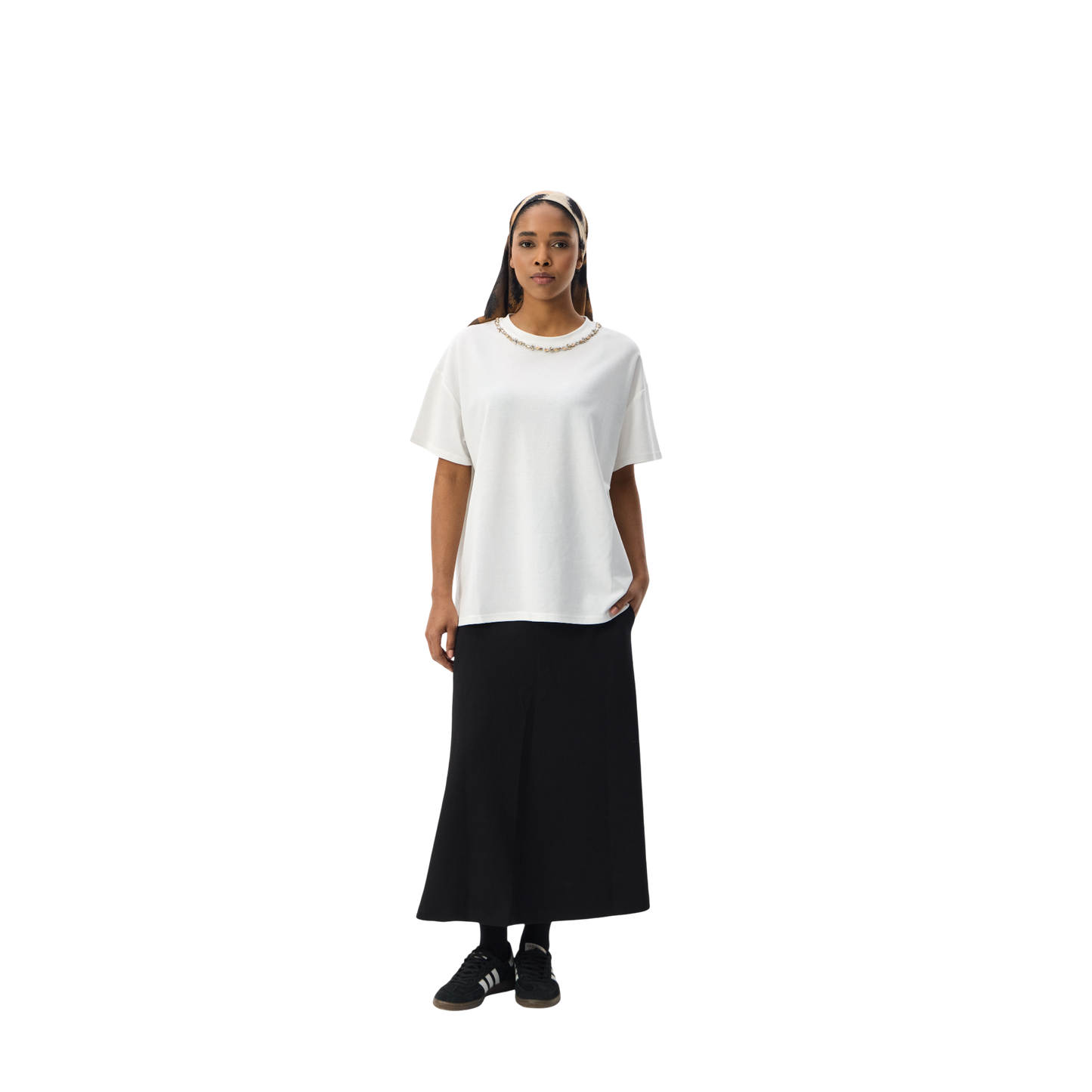Oversized White T-shirt With Diamante Neckline