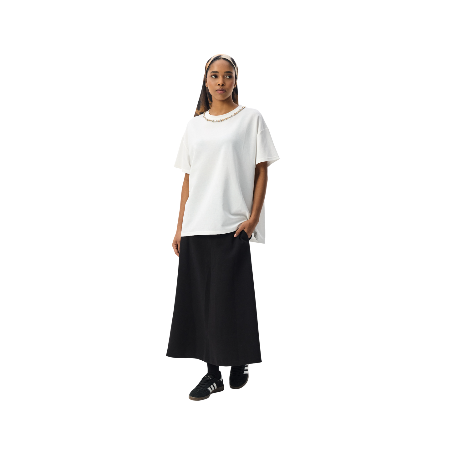 Oversized White T-shirt With Diamante Neckline