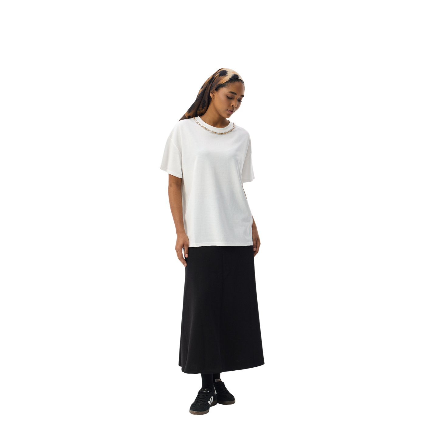 Oversized White T-shirt With Diamante Neckline