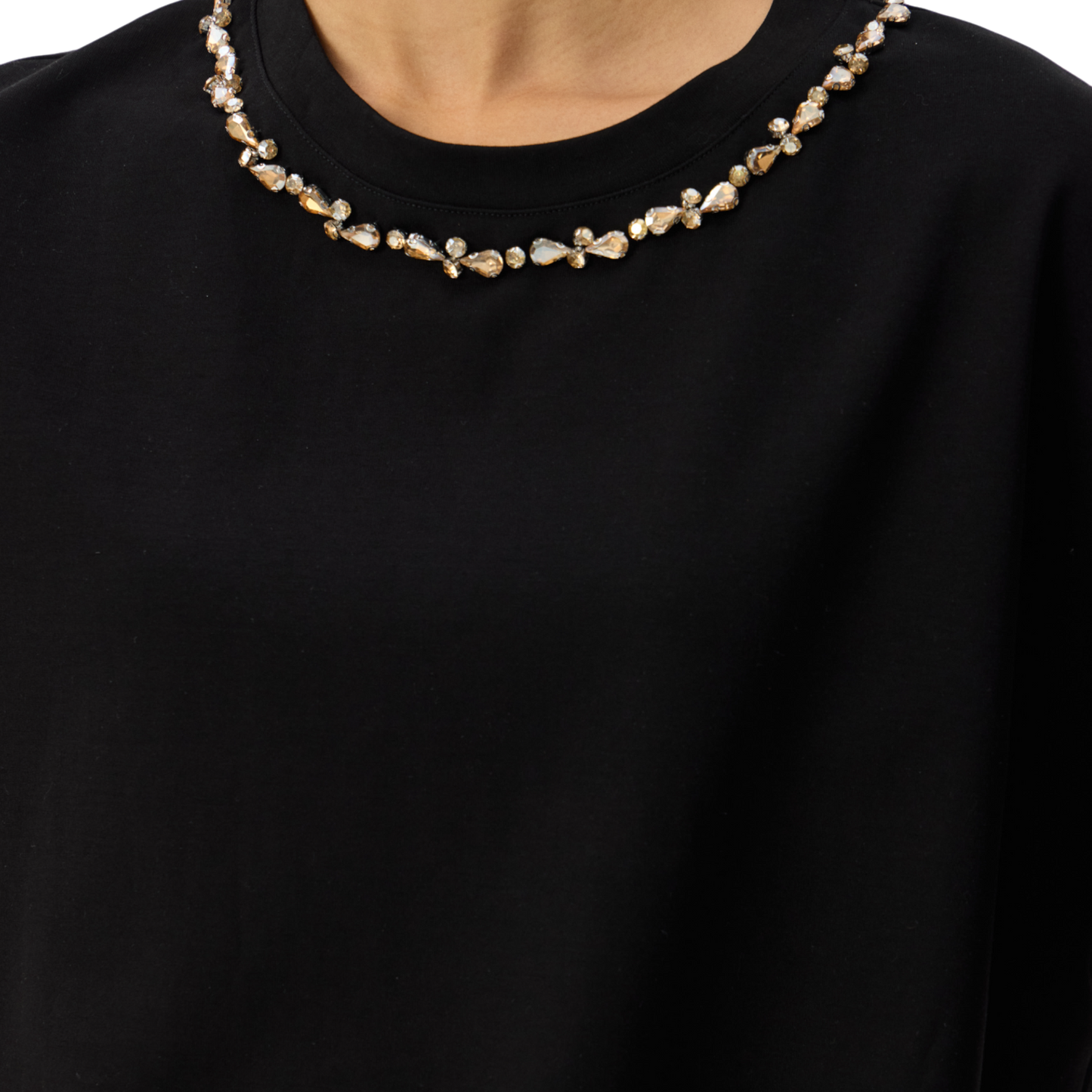 Oversized Black T-shirt With Diamante Neckline