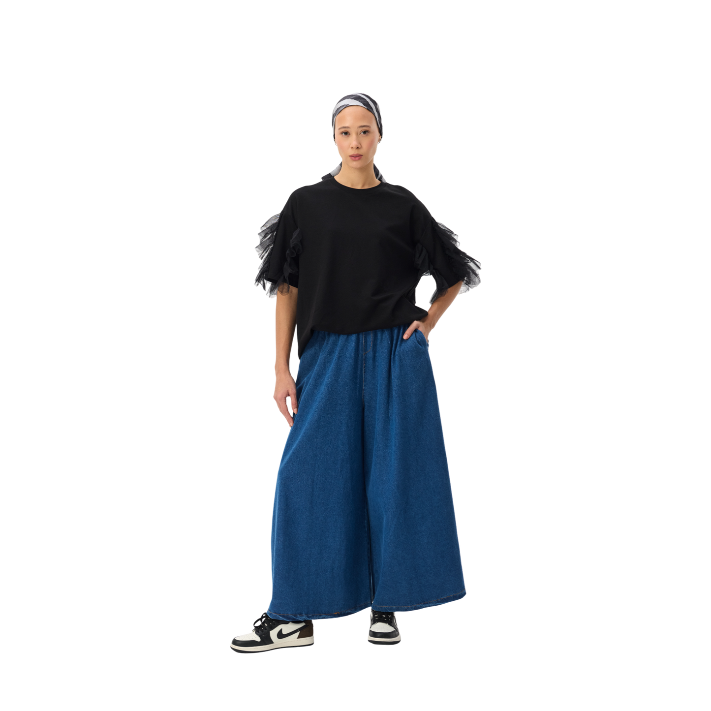 Denim Wide-Leg Palazzo Pants