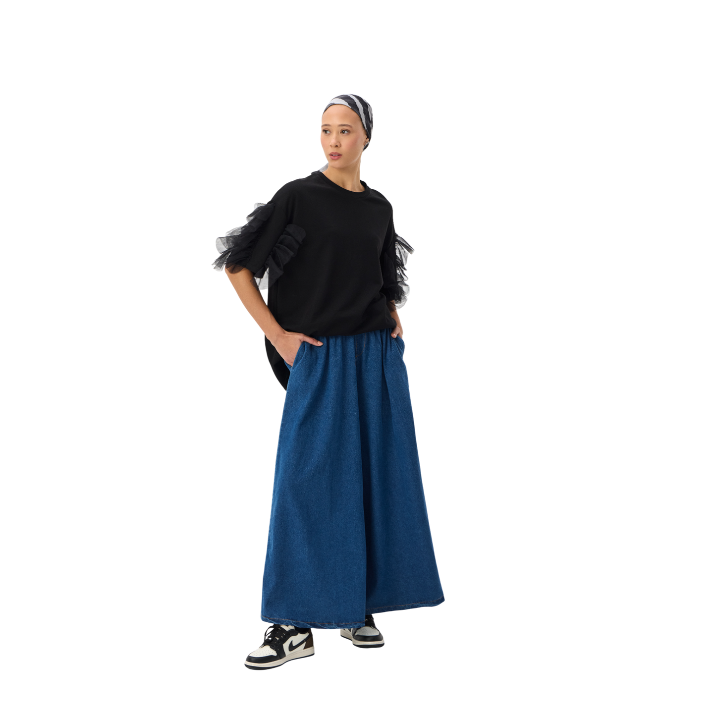 Denim Wide-Leg Palazzo Pants