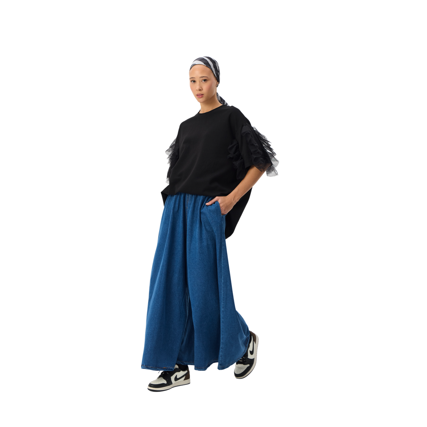 Denim Wide-Leg Palazzo Pants