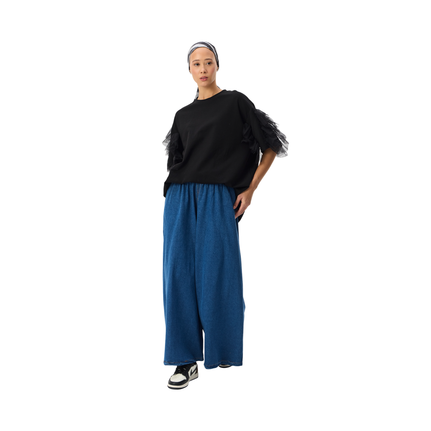 Denim Wide-Leg Palazzo Pants
