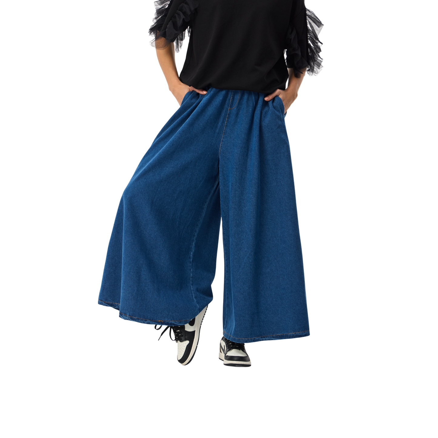 Denim Wide-Leg Palazzo Pants
