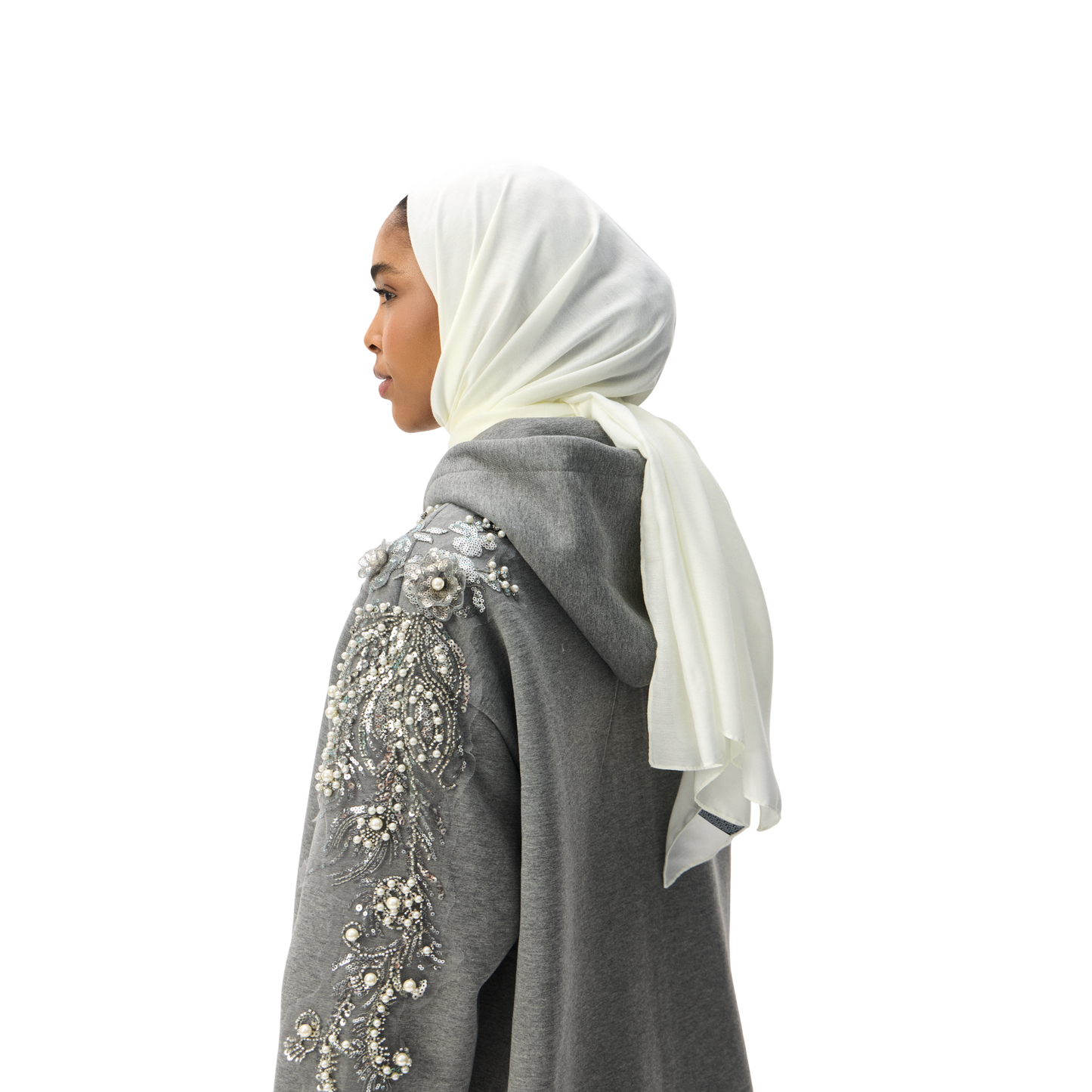 Embellished Oversized Grey Sleeve Zip-Up Luxury Scuba Hoodie
