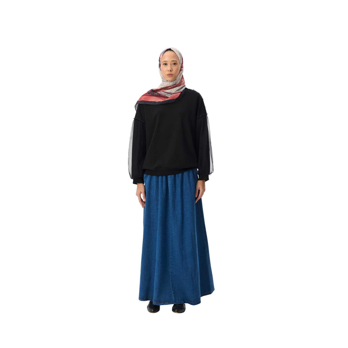 Denim Modest Maxi Skirt