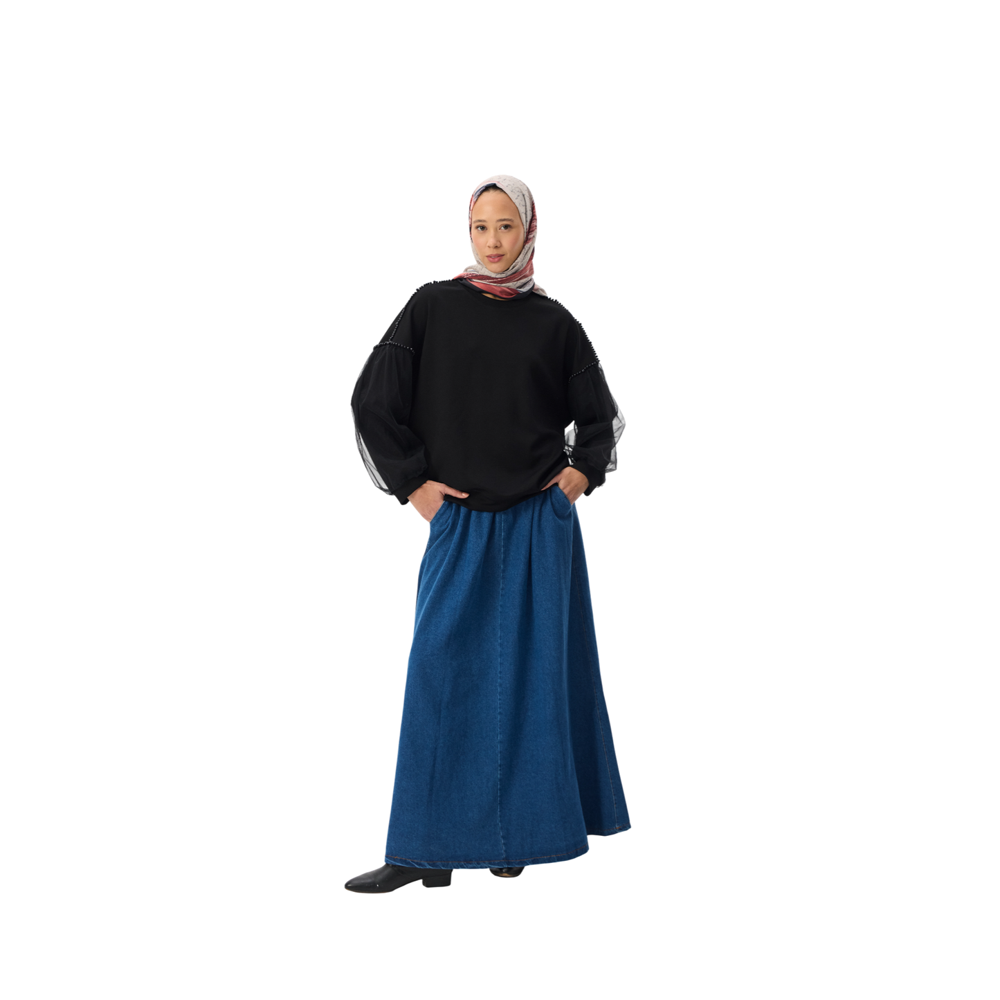 Denim Modest Maxi Skirt