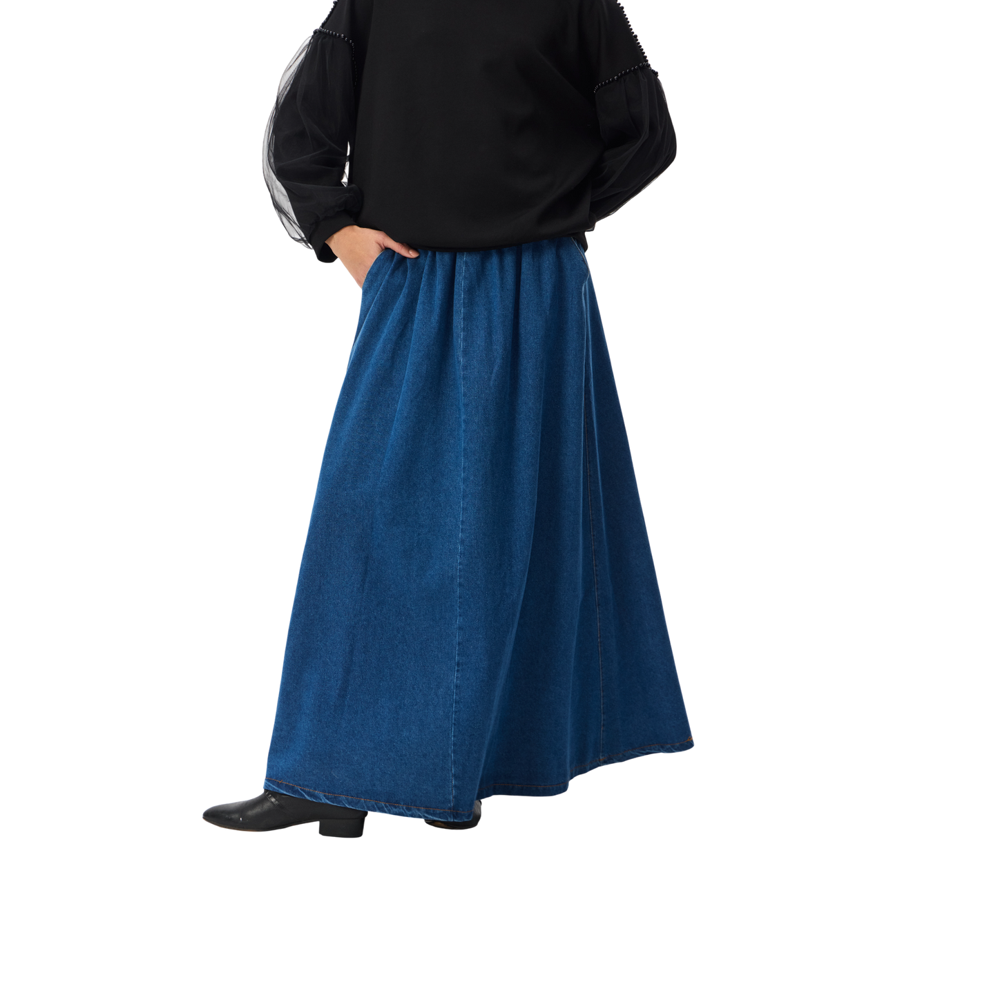 Denim Modest Maxi Skirt