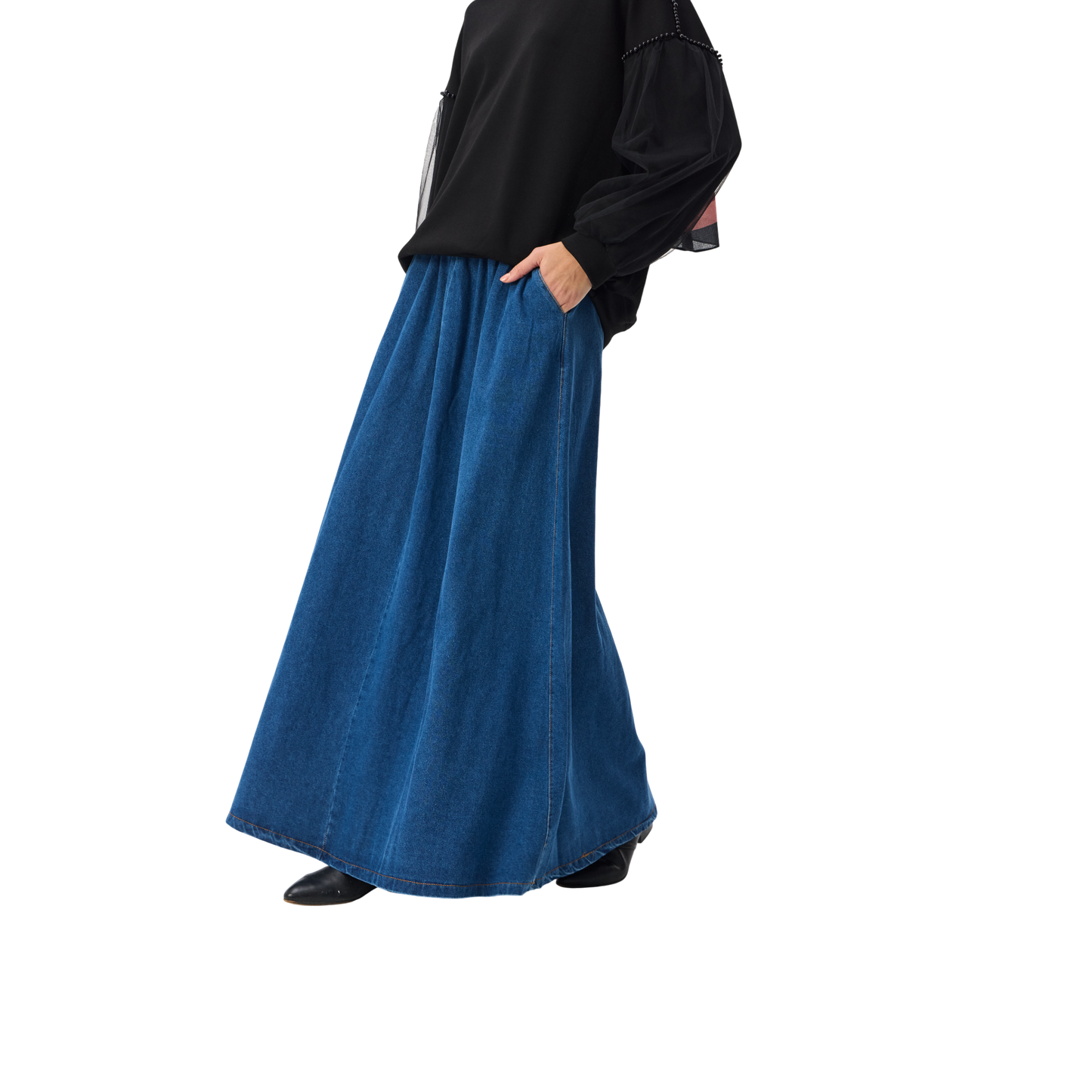 Denim Modest Maxi Skirt