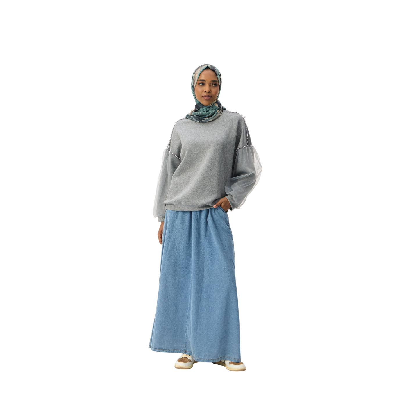 Denim Modest Maxi Skirt