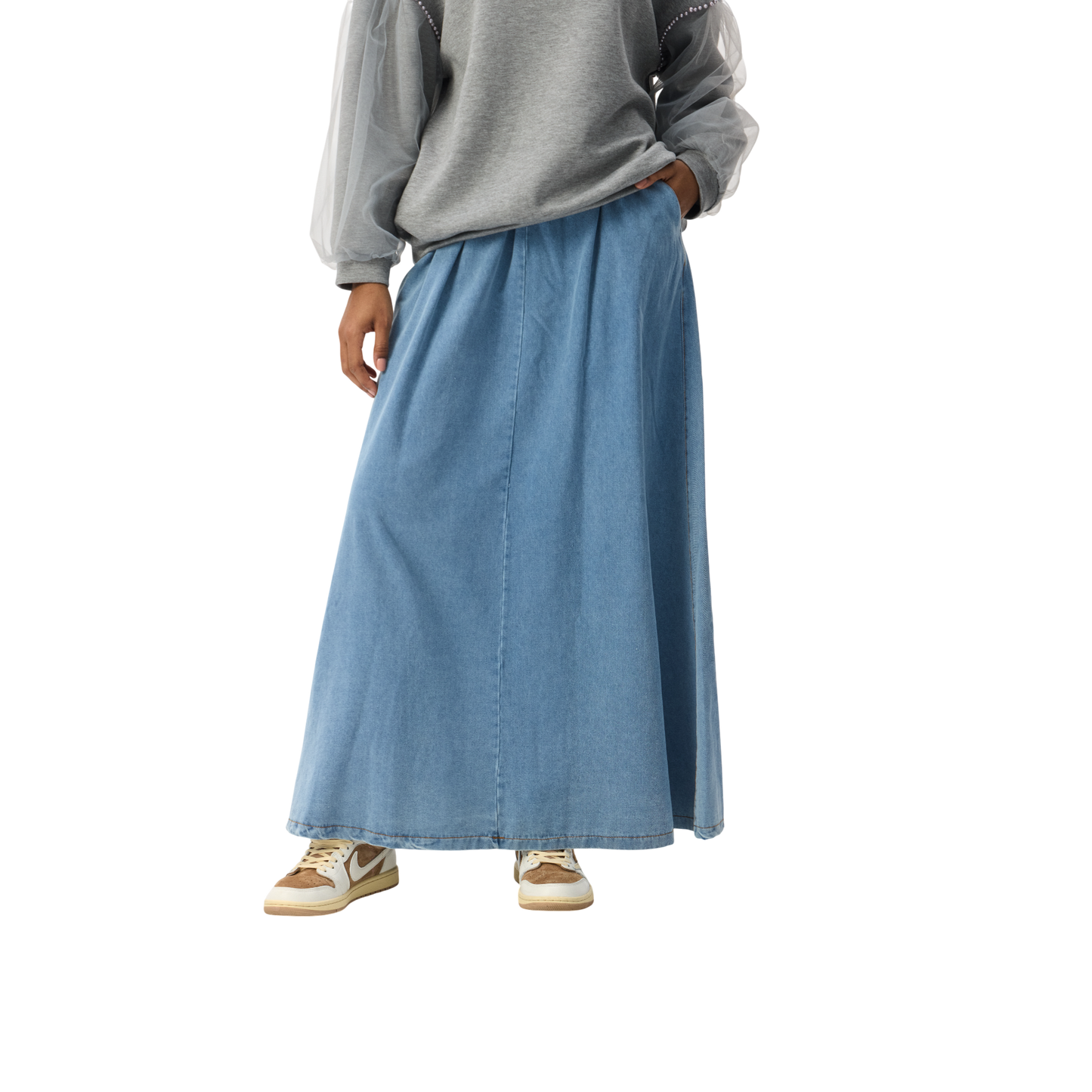 Denim Modest Maxi Skirt