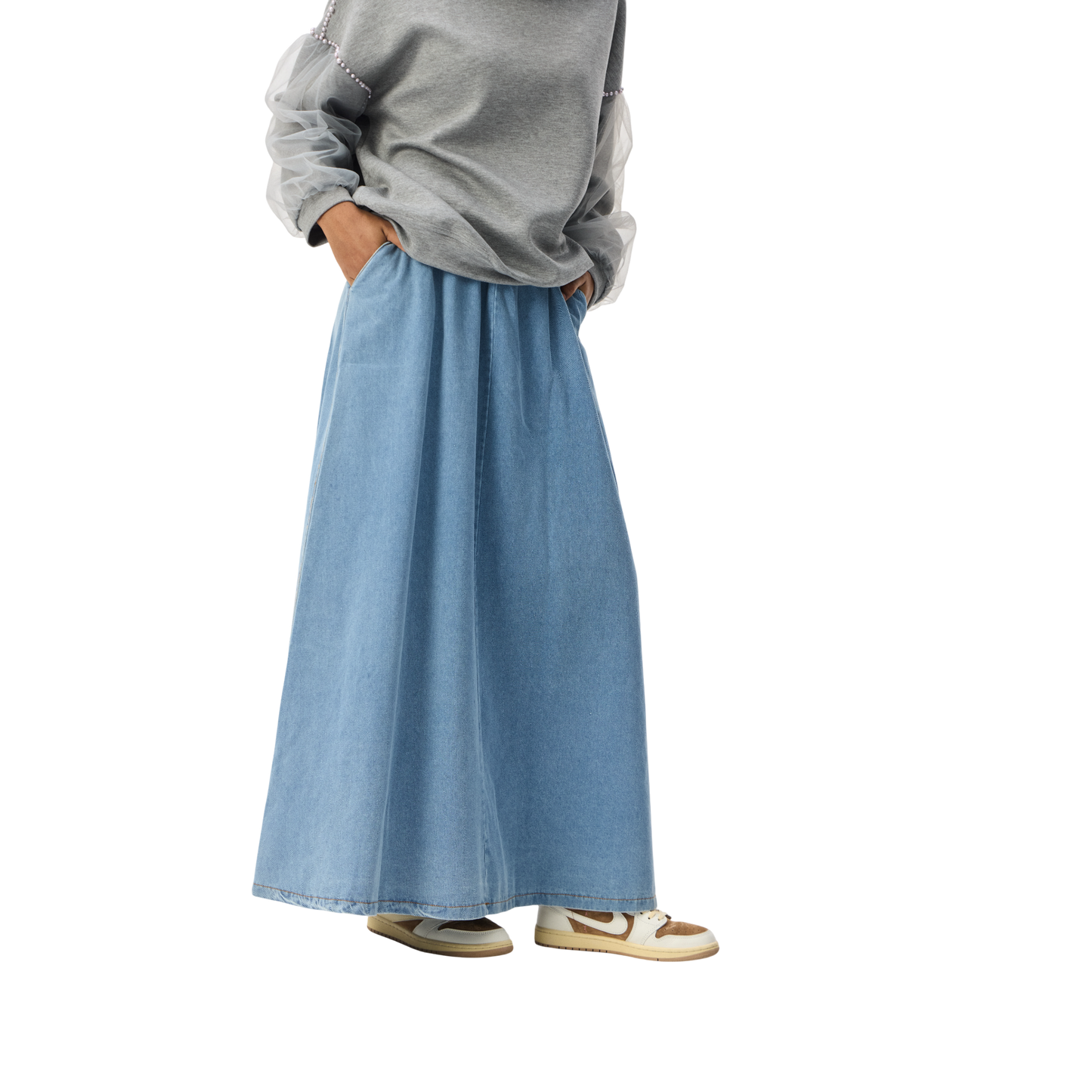 Denim Modest Maxi Skirt