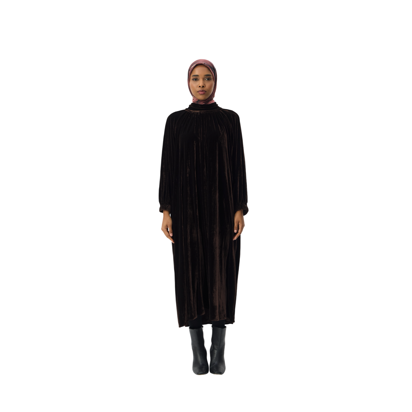 Luxury Oversized Brown Velvet Smock Dress