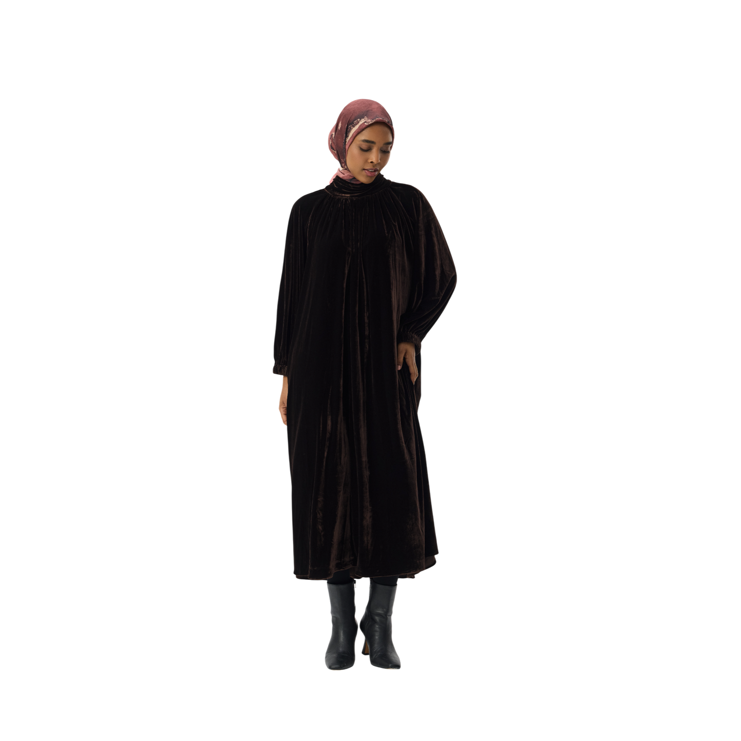 Luxury Oversized Brown Velvet Smock Dress