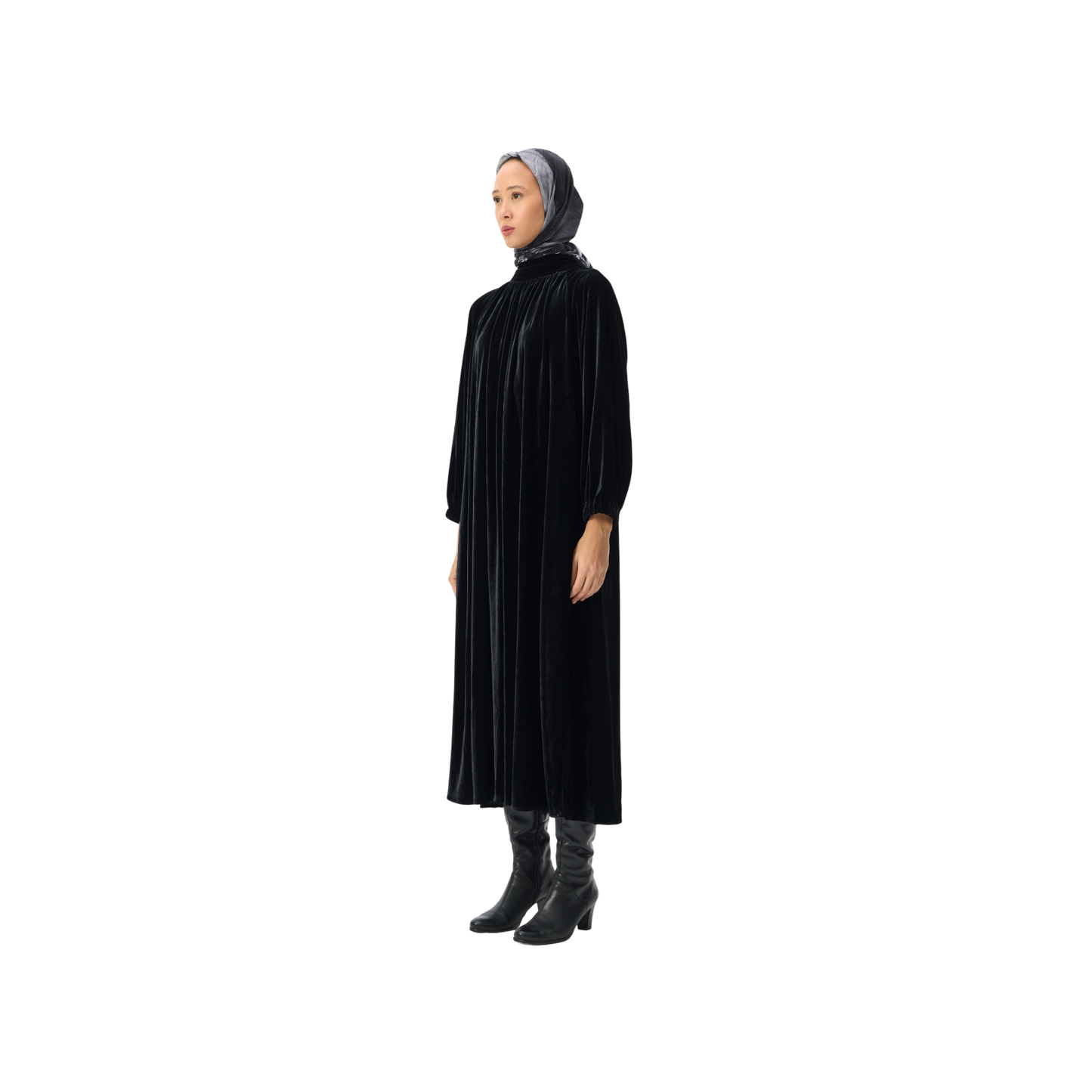 Luxury Oversized Black Velvet Smock Dress