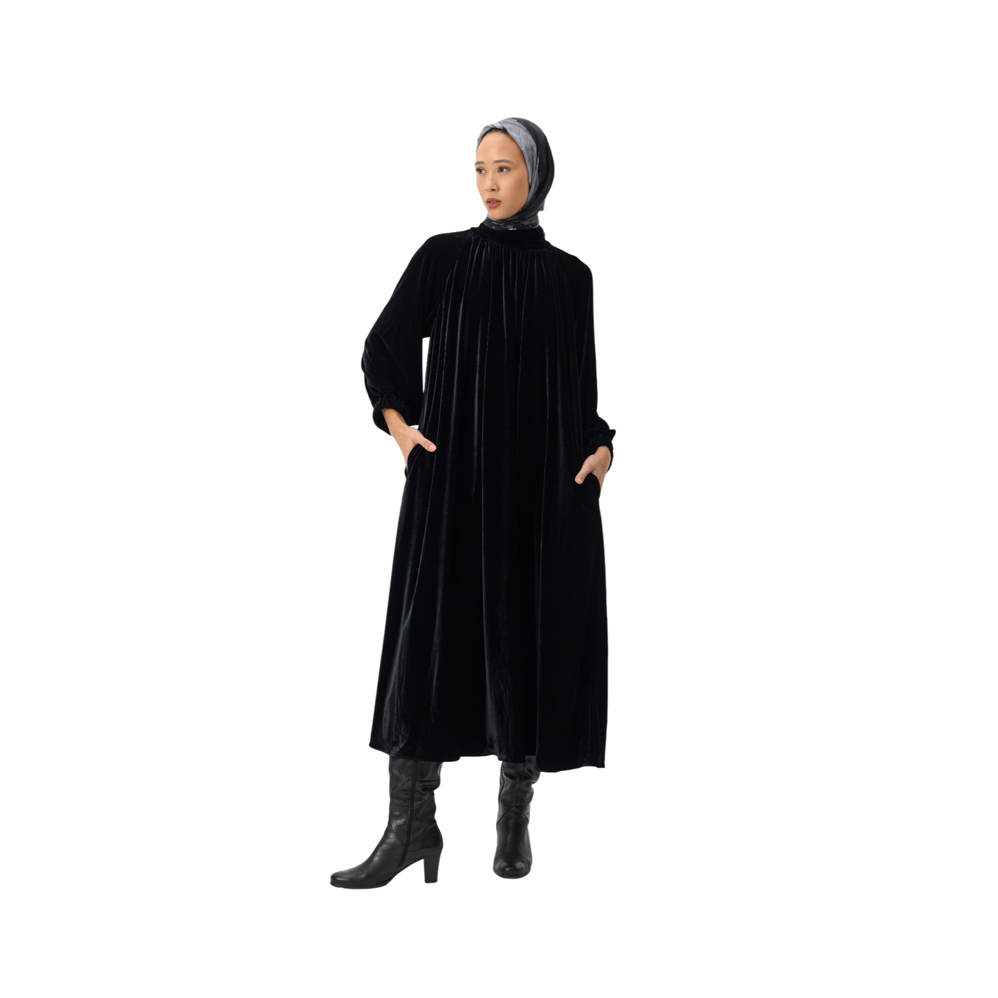 Luxury Oversized Black Velvet Smock Dress