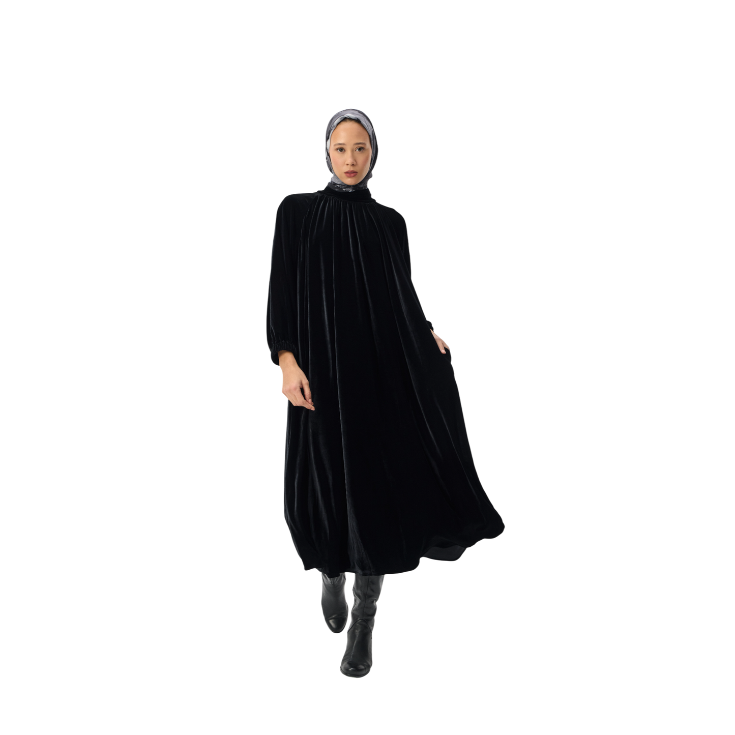 Luxury Oversized Black Velvet Smock Dress