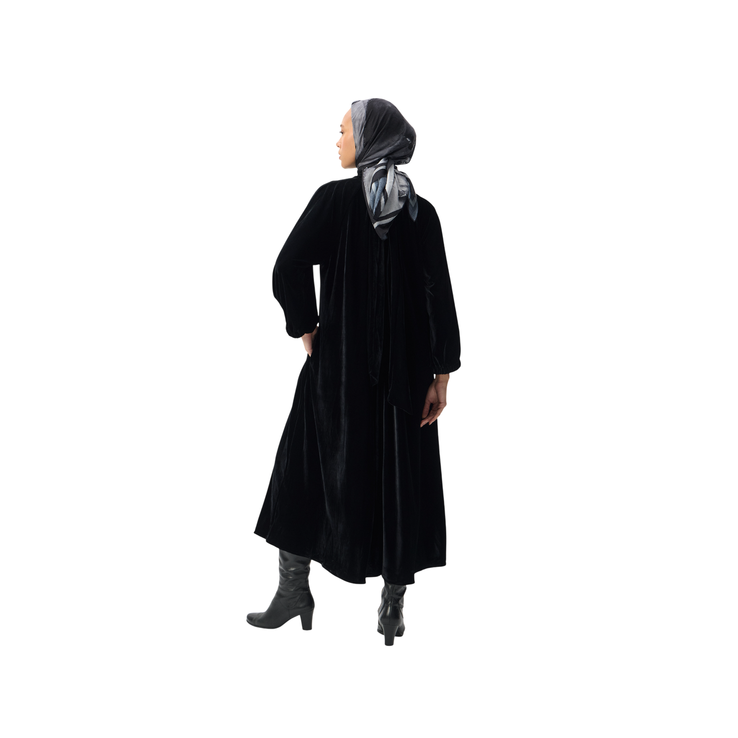Luxury Oversized Black Velvet Smock Dress