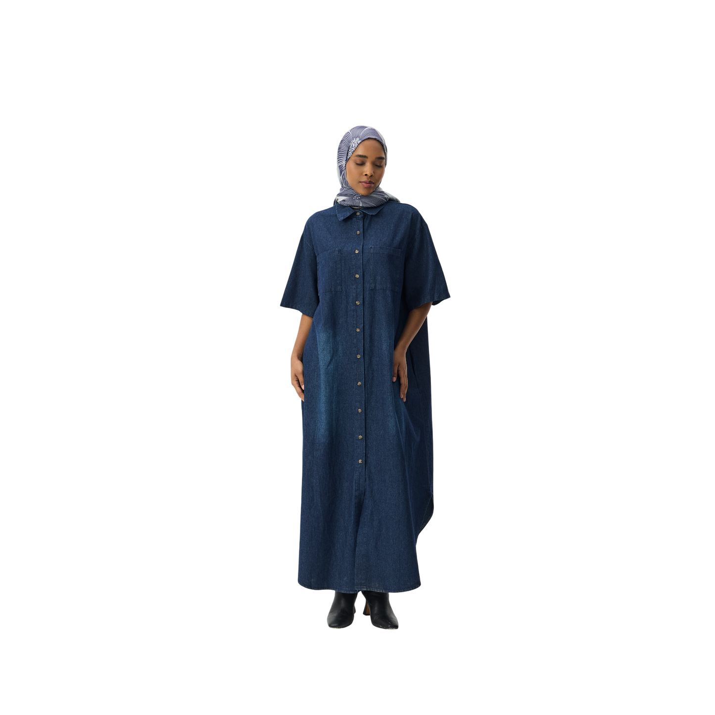 Oversized Denim Maxi Shirt Dress
