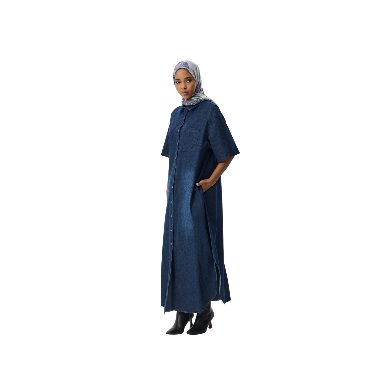 Oversized Denim Maxi Shirt Dress