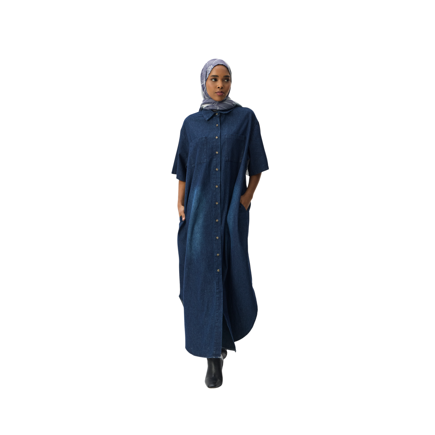 Oversized Denim Maxi Shirt Dress