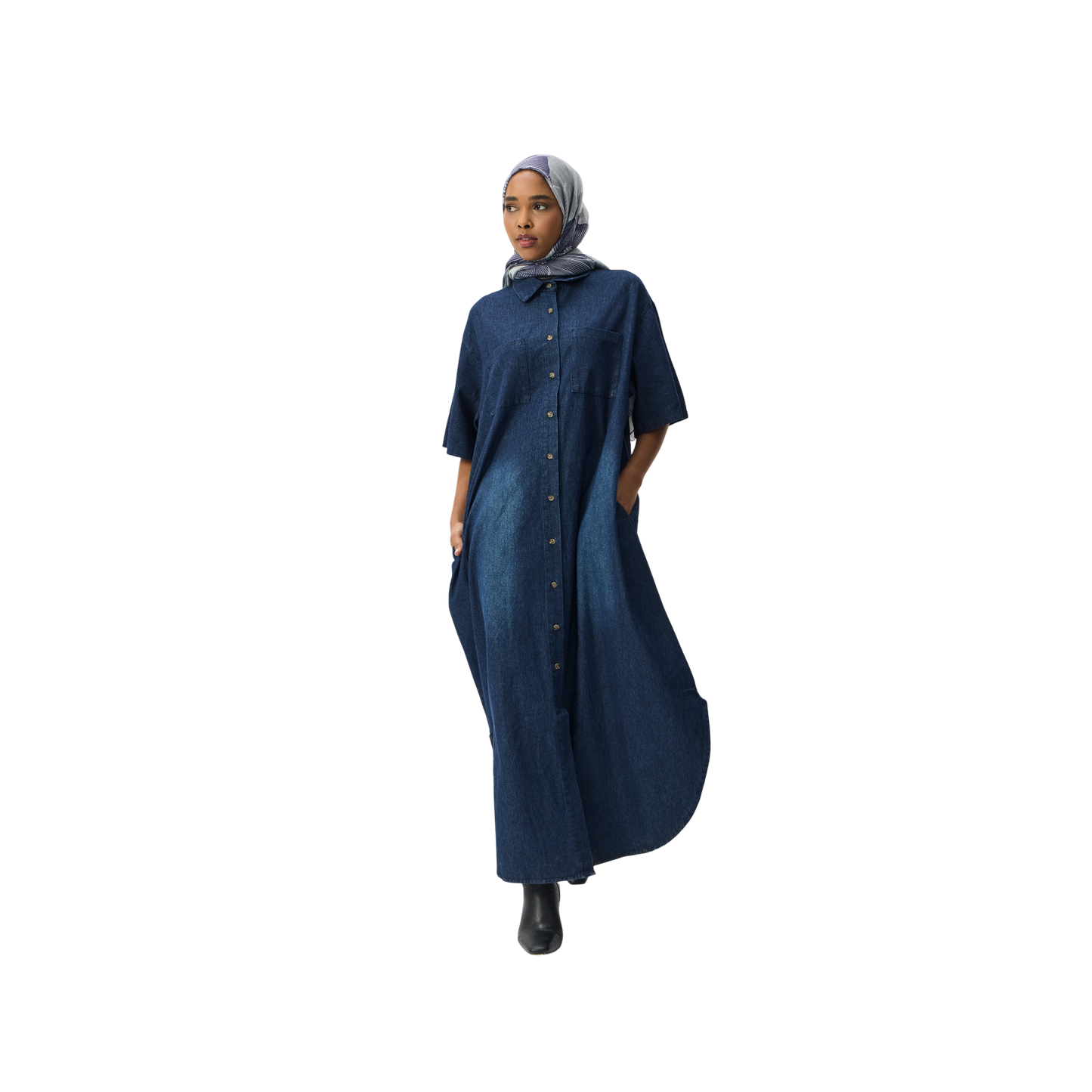 Oversized Denim Maxi Shirt Dress