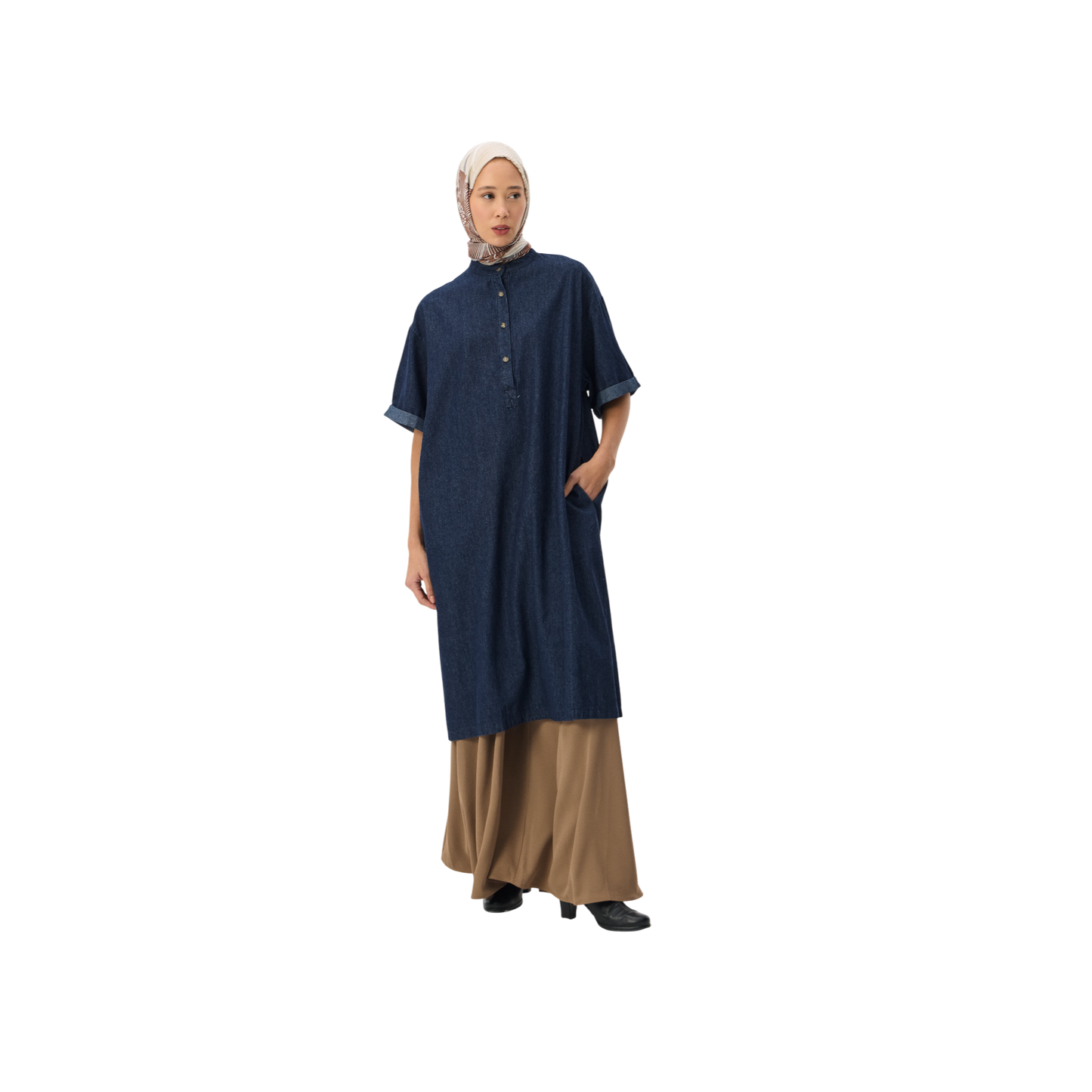 Oversized Denim Midi Shirt Dress