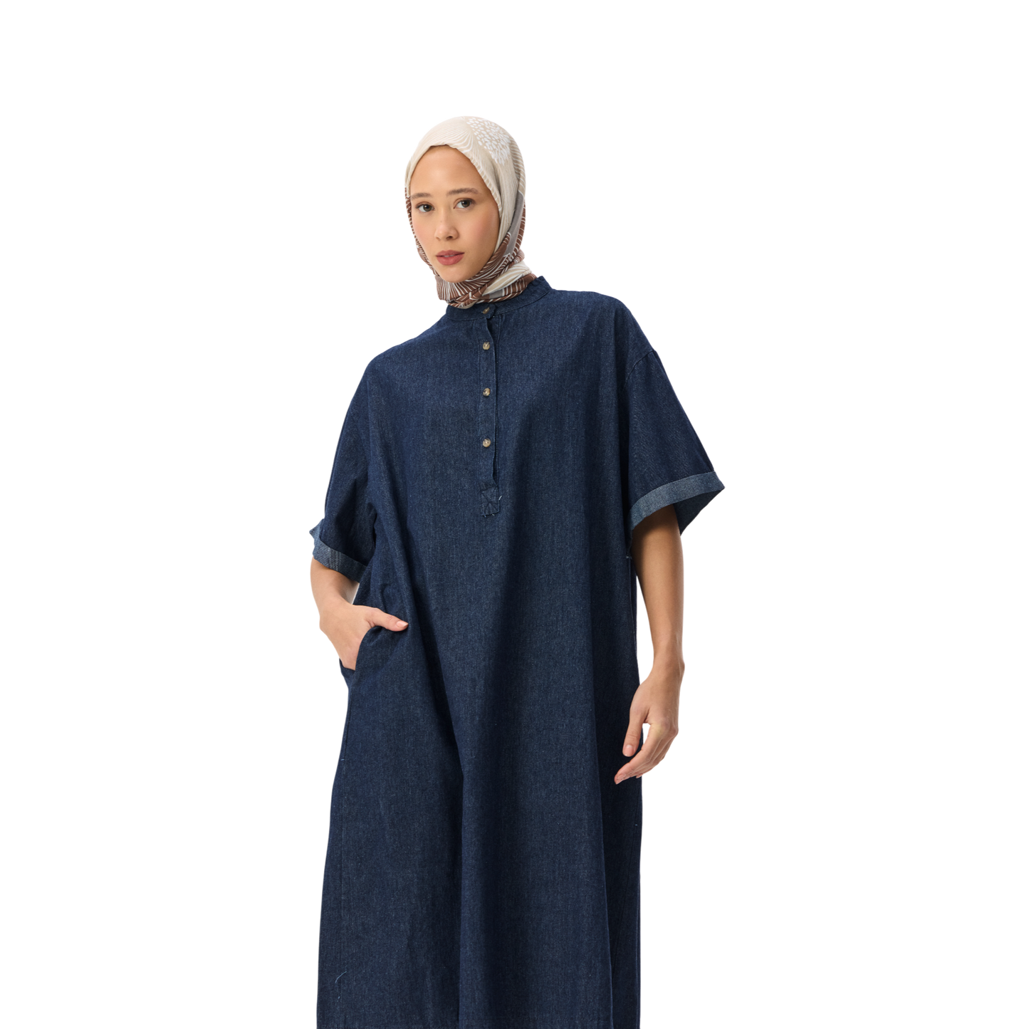 Oversized Denim Midi Shirt Dress