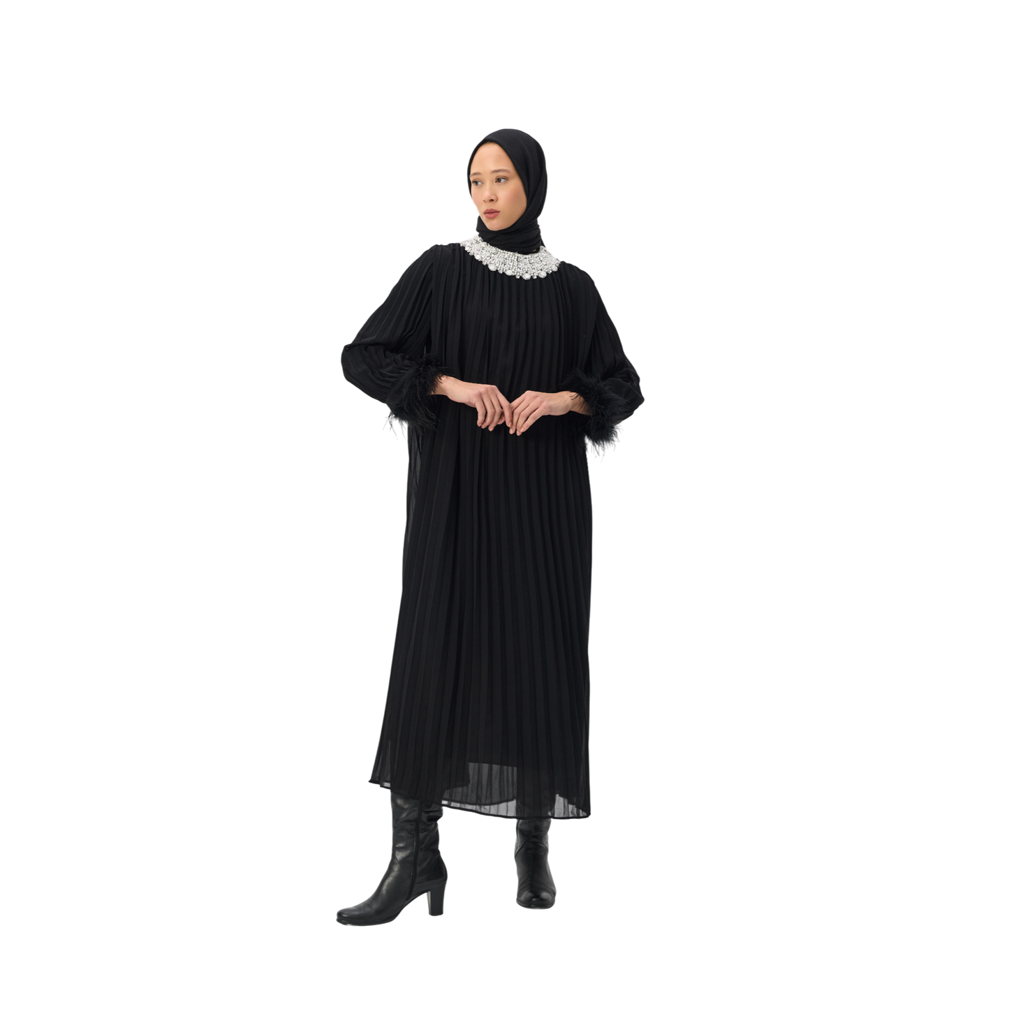 Black Ethereal Pleated Gown