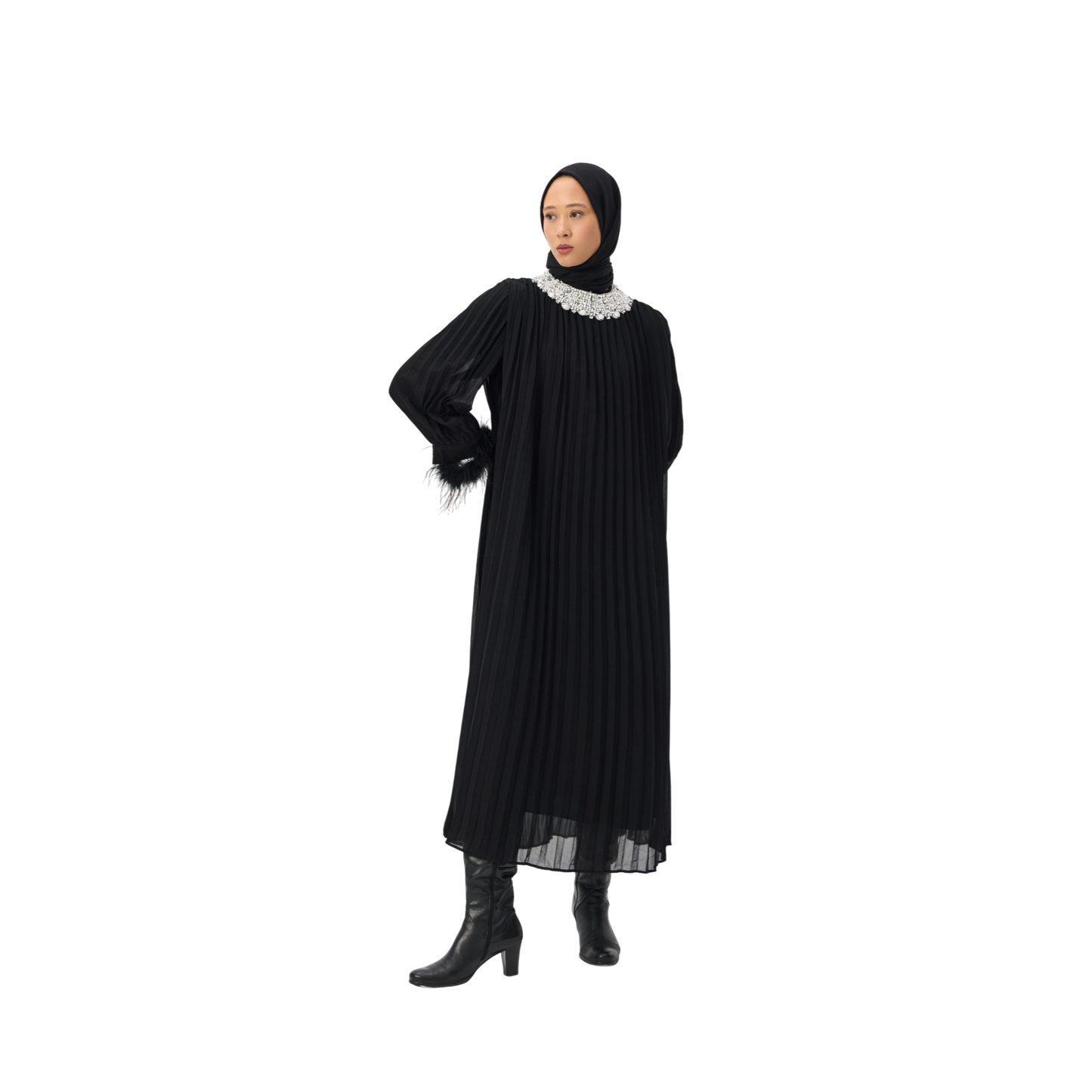 Black Ethereal Pleated Gown