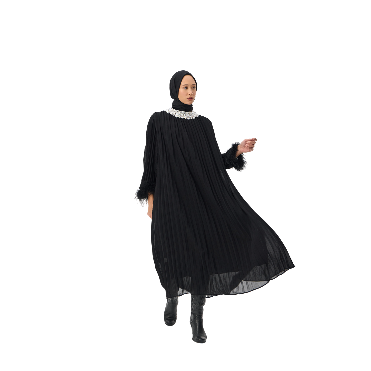 Black Ethereal Pleated Gown