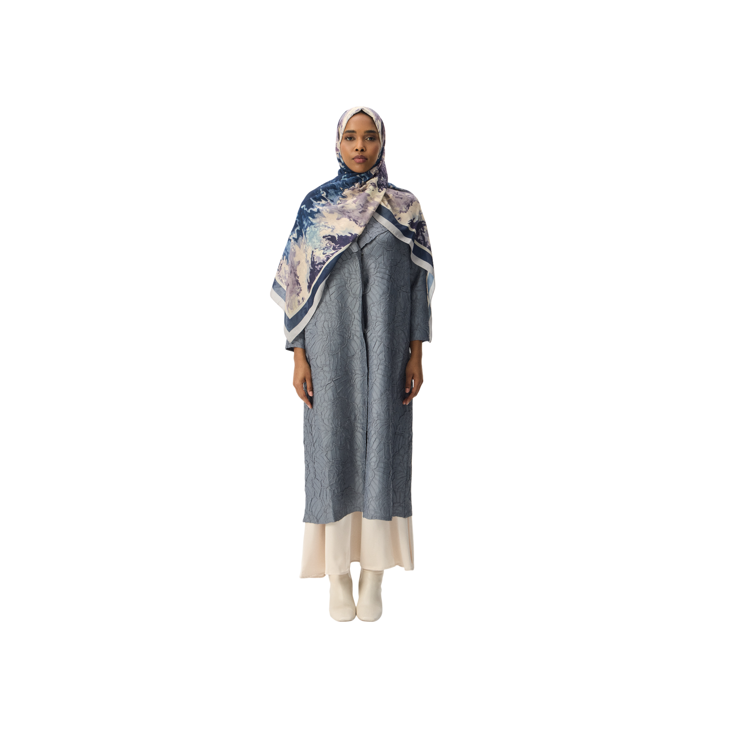 Jacquard Powder Blue Modest Long Overcoat