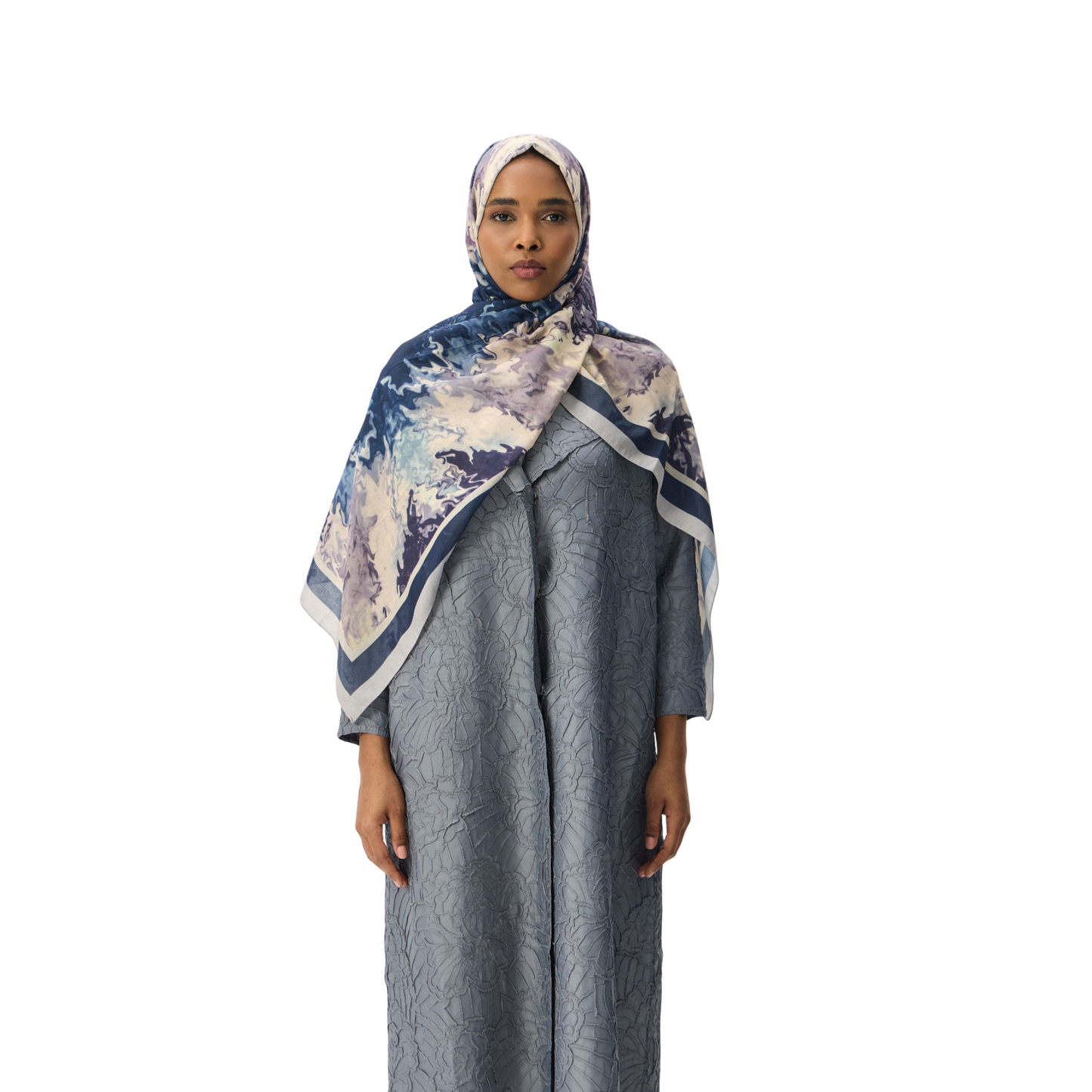 Jacquard Powder Blue Modest Long Overcoat