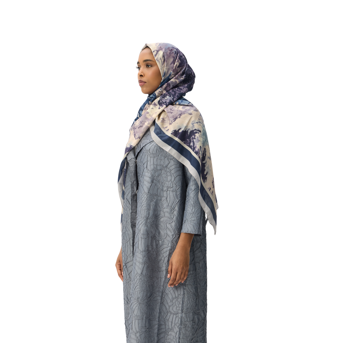 Jacquard Powder Blue Modest Long Overcoat