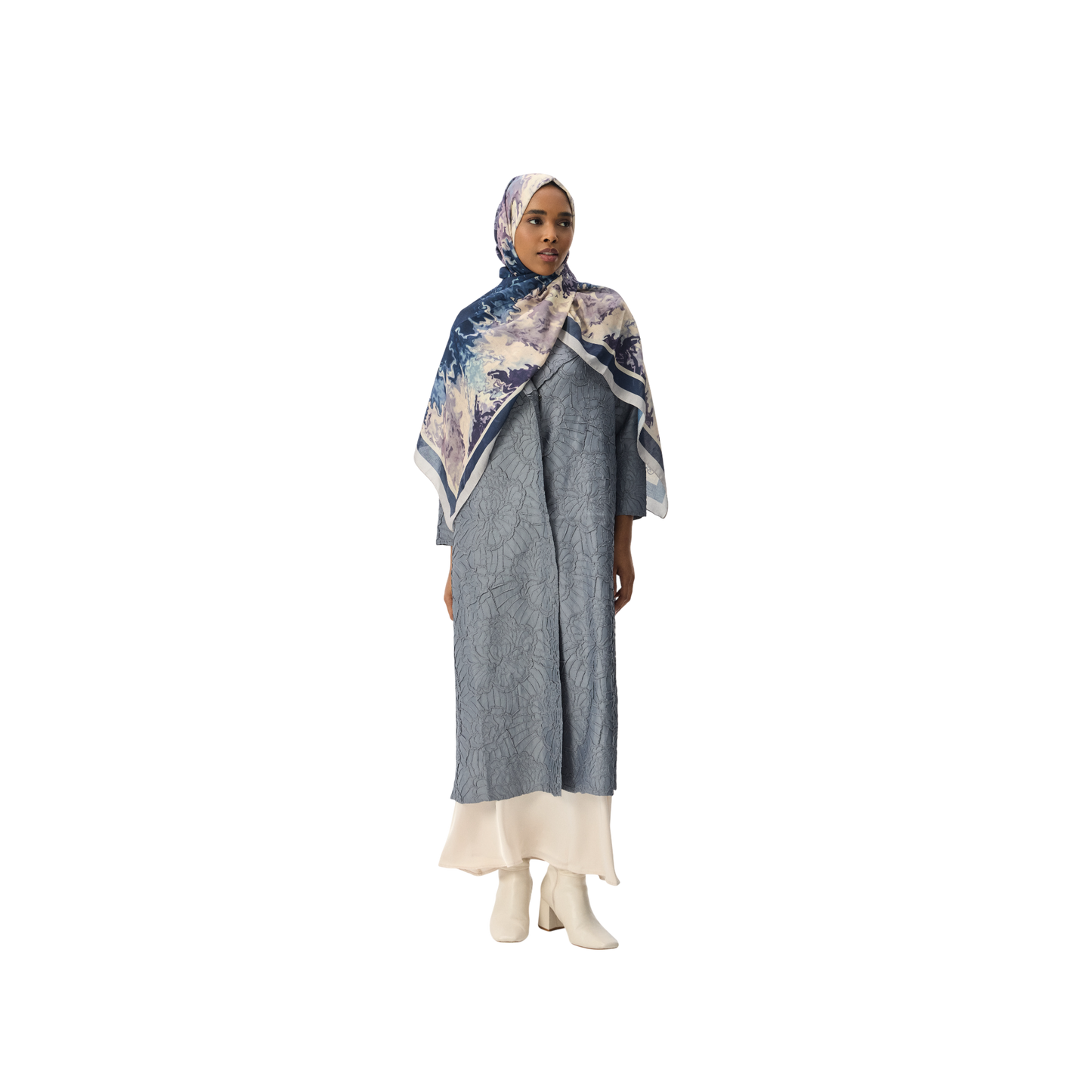 Jacquard Powder Blue Modest Long Overcoat