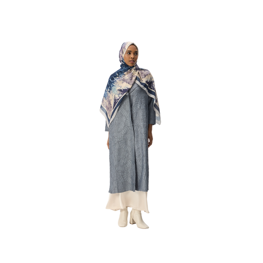 Jacquard Powder Blue Modest Long Overcoat