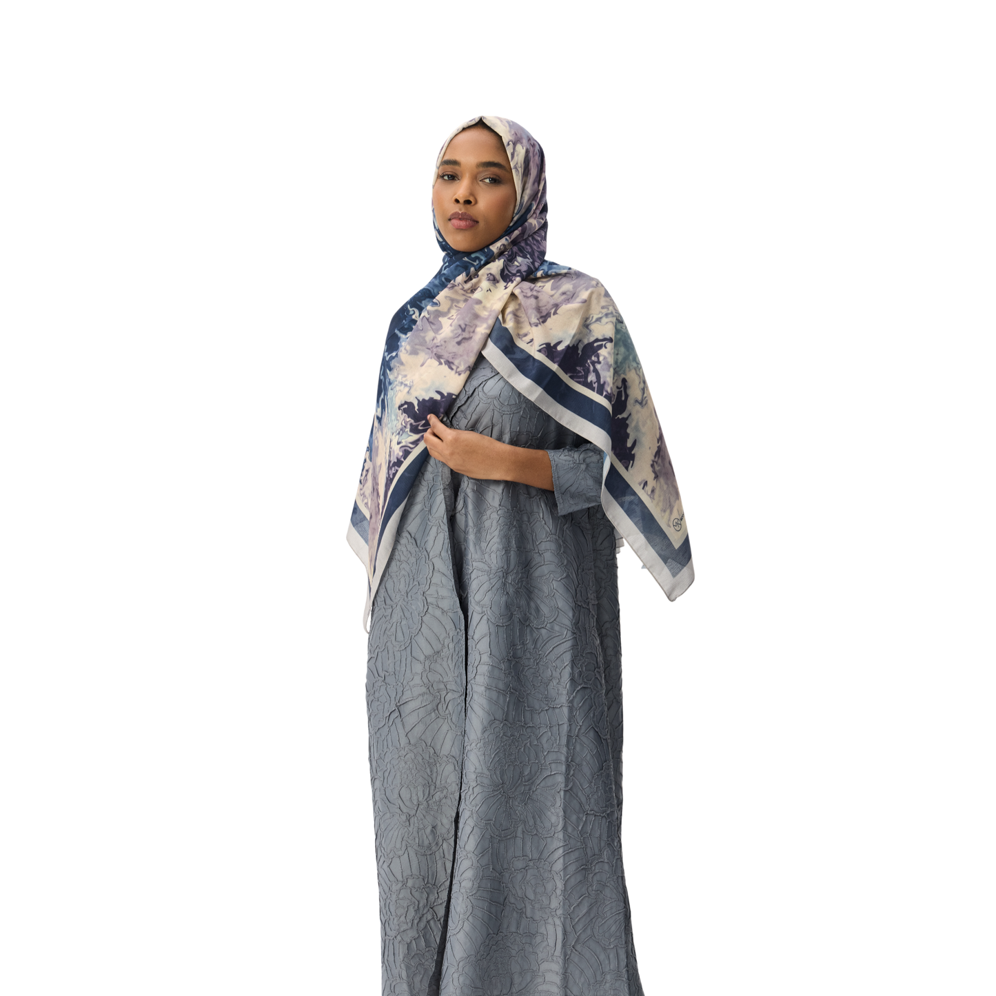 Jacquard Powder Blue Modest Long Overcoat