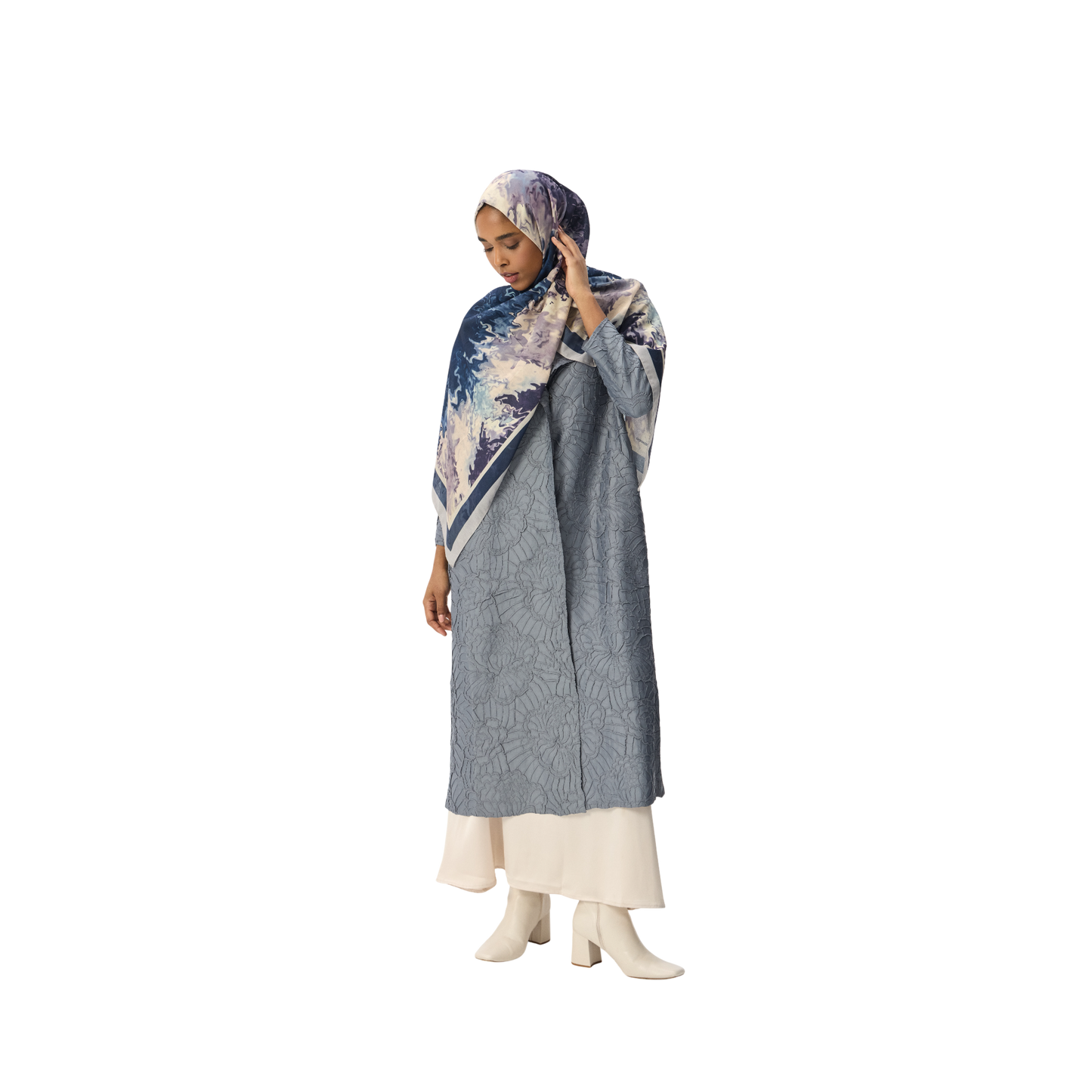Jacquard Powder Blue Modest Long Overcoat