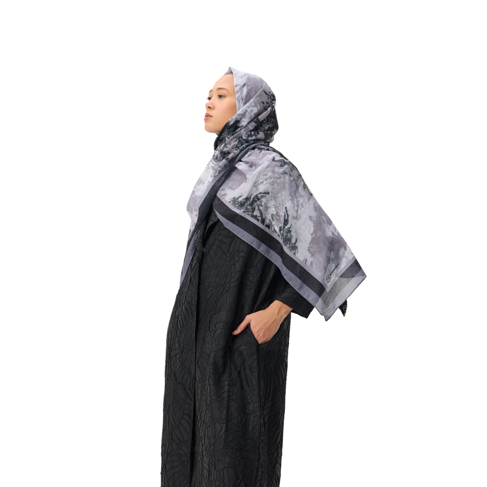 Jacquard Black Modest Long Overcoat