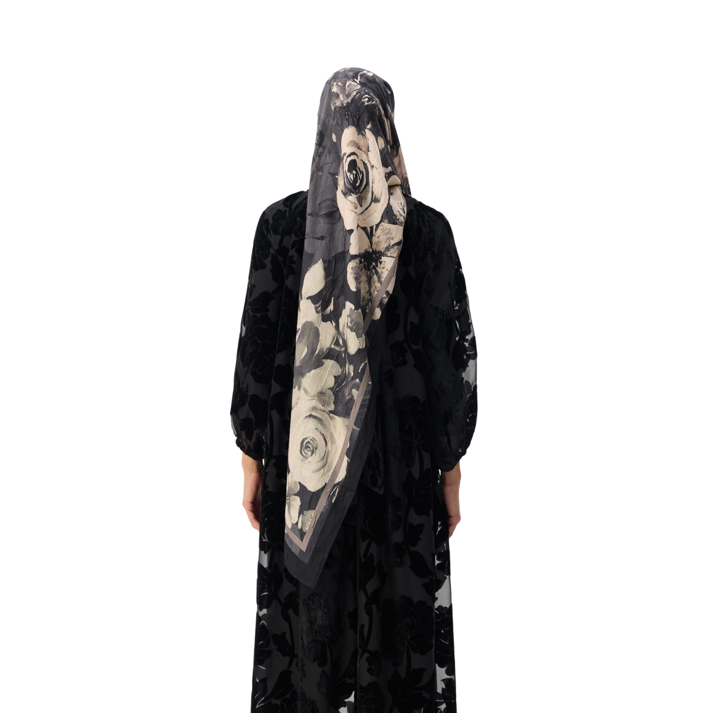 Luxury Oversized Black Velvet Floral Smock Dress