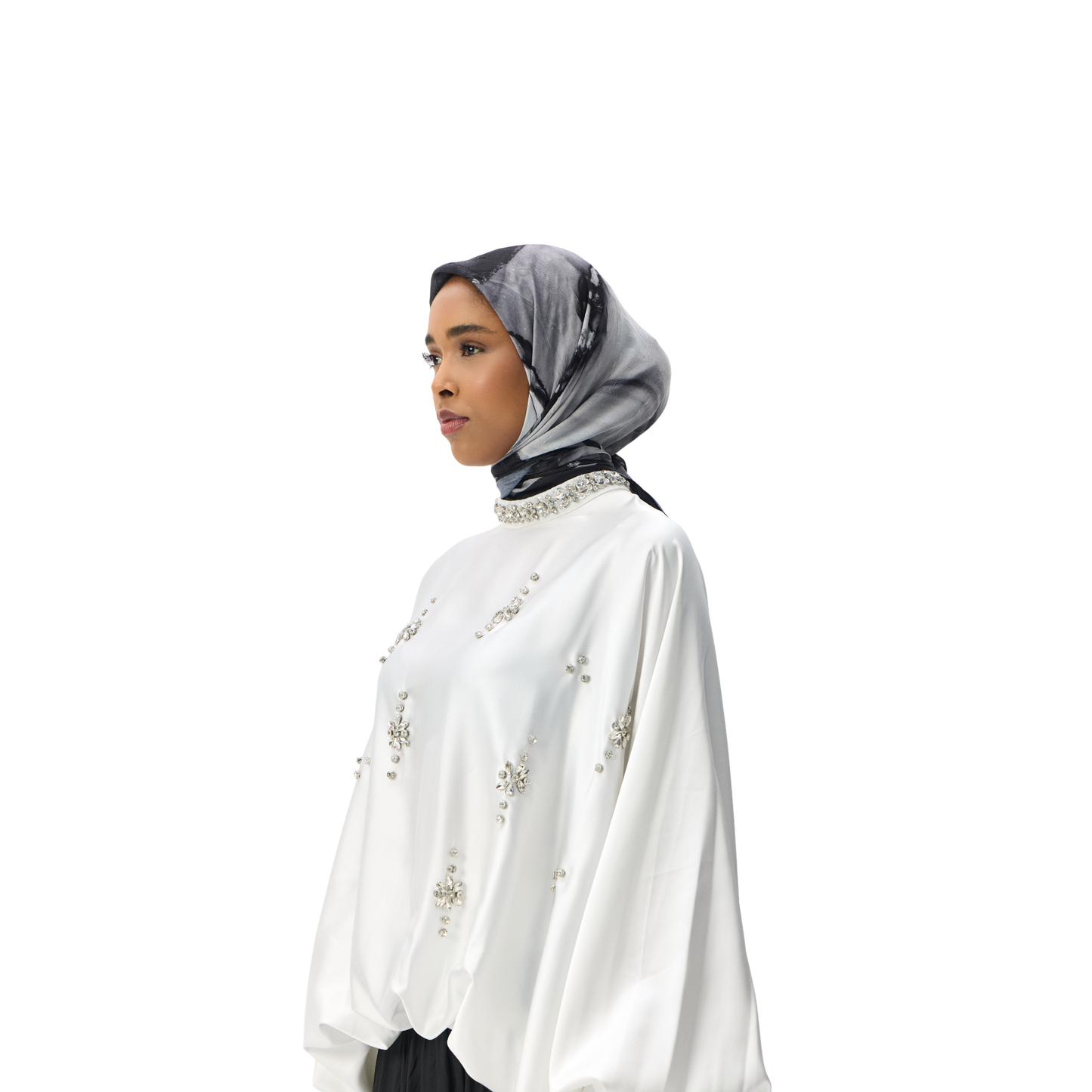 White Embellished Blouson Blouse