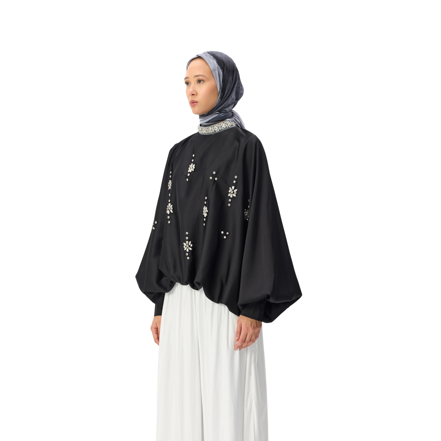 Black Embellished Blouson Blouse